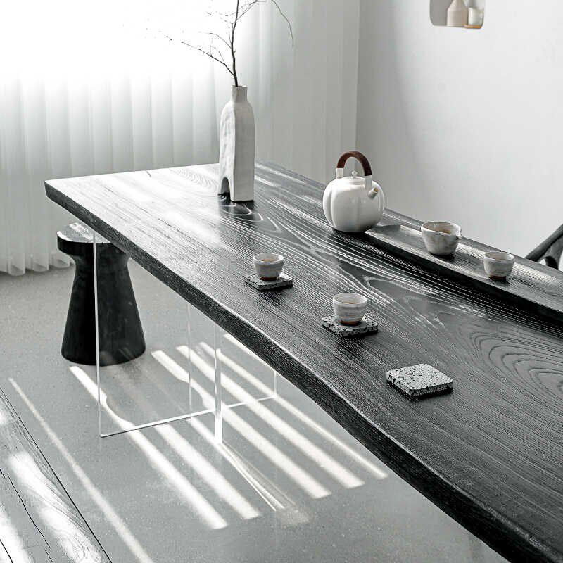 侘寂风白蜡木茶桌椅家用碳化黑茶台酒店民宿大板泡茶桌,淘宝优惠券,粉丝福利购,淘宝优惠卷