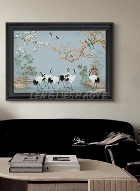 法式中仙鹤图书房卧室饰挂画宋代美学鸟客厅玄关手绘油画