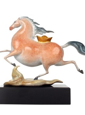 大铜世界马上有钱珐琅彩铜办公室客厅桌面装饰工艺品家居饰品