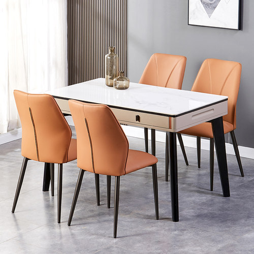 实木岩板餐桌椅组合小户型吃饭桌子现代简约家用长方形带抽屉桌子 - 图1