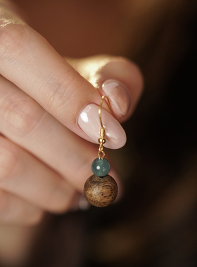 许多福 天然A货翡翠天然绿奇楠耳环女款