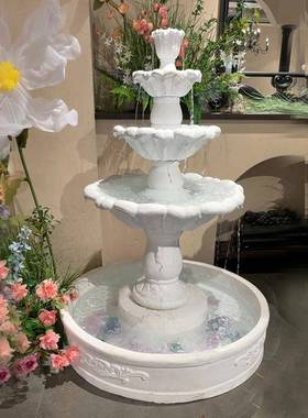 欧式三层婚庆喷泉庭院装饰阳台简约流水水景婚庆打卡许愿池摆件