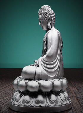 本命佛礼品3D立体实心茶具把玩件浮雕做旧足银摆件茶宠阿弥陀佛手