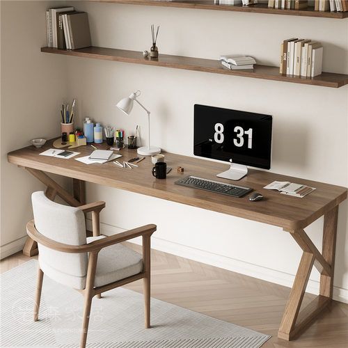 书房书桌单人办公桌全实木长条桌工作台学生家用学习桌台式电脑桌 - 图1