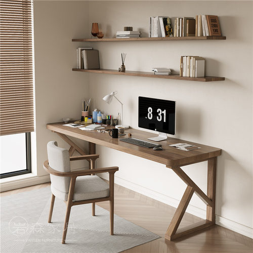 书房书桌单人办公桌全实木长条桌工作台学生家用学习桌台式电脑桌 - 图0