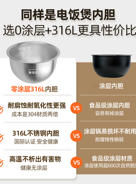 凌云倍316L不锈钢适用美的IH电饭煲4L内胆FZ4099/FS4088精钢厚釜