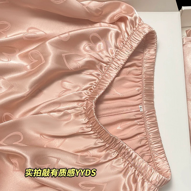 春秋带胸垫真丝长袖睡衣女桑蚕丝高级亲肤三件套送闺蜜女友礼盒装