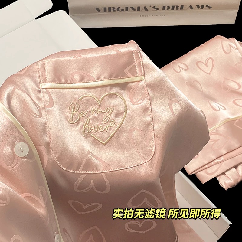 春秋带胸垫真丝长袖睡衣女桑蚕丝高级亲肤三件套送闺蜜女友礼盒装