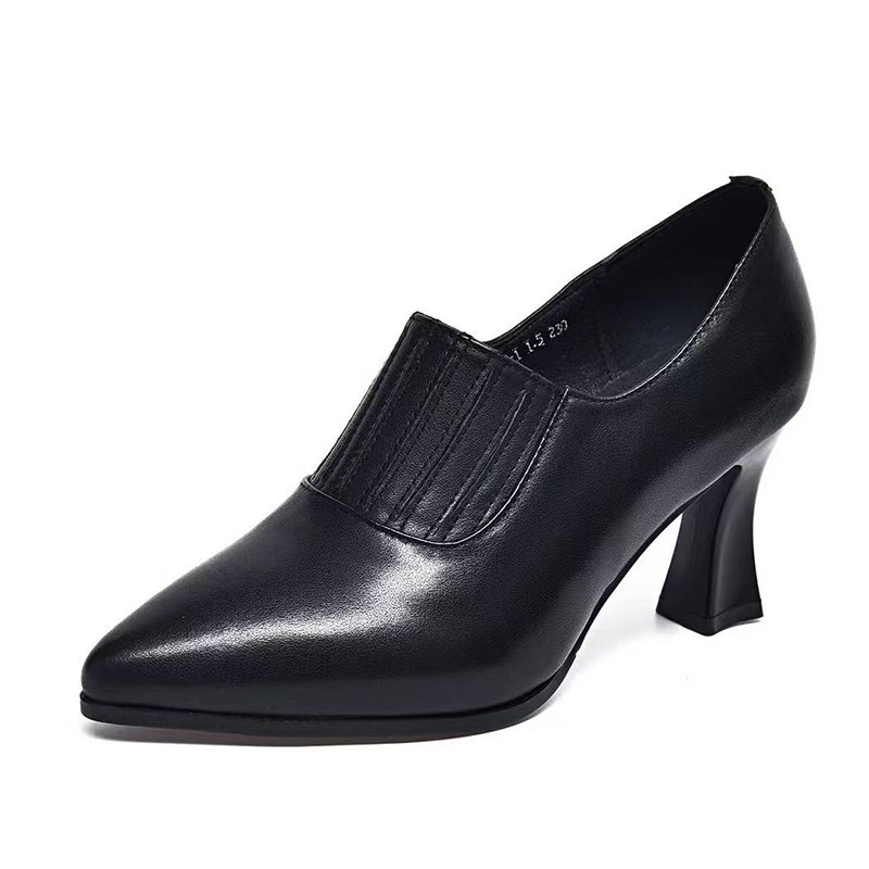 真皮气质高跟鞋女2025年春季新款尖头深口一脚蹬百搭中跟小皮鞋女,淘宝优惠券,粉丝福利购,淘宝优惠卷