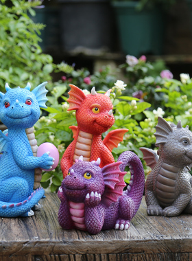 创意可爱卡通小恐龙摆件 花园小摆件庭院装饰小动物树脂工艺品