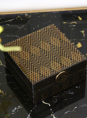 家居套装黑彩金托盘摆件黄铜金属相框菱形格子线条首饰盒装饰品