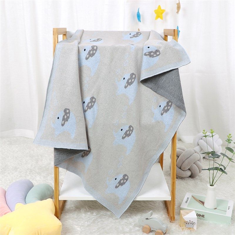 纯棉卡通大象针织毛线毯100*80CM新生婴儿推车毯宝宝四季抱被薄,淘宝优惠券,粉丝福利购,淘宝优惠卷