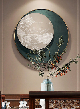 新中式入门玄关浮雕立体画日月同辉客厅背景墙装饰画茶室禅意挂画
