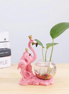 创意火烈鸟玻璃摆件客厅办