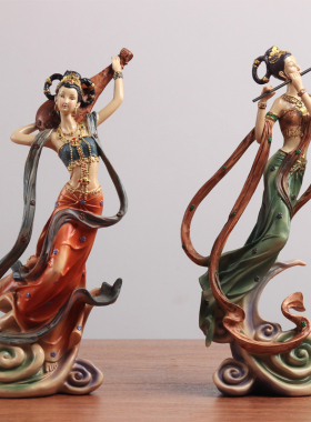 中式敦煌飞天神女禅意摆件创意客厅办公室茶室家居装饰软装摆设