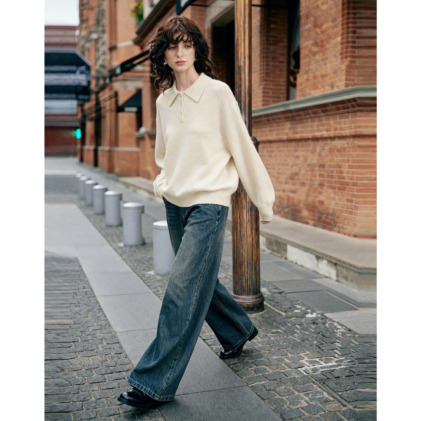 百家好白色POLO领绵羊毛宽松短款针织衫女士秋冬新款保暖内搭上衣,淘宝优惠券,粉丝福利购,淘宝优惠卷