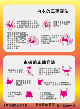 女士内衣尺码表海报展板穿戴文胸的正确方法内衣的正确穿法墙贴