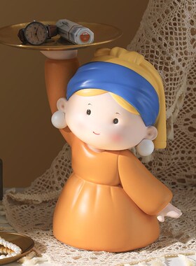 戴珍珠耳环少女进门玄关钥匙收纳摆件创意客厅P酒柜装饰品乔迁礼
