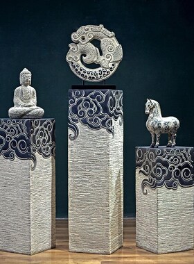 新中式禅意仿古祥云展示柱落地y摆件家居饰品客厅过道玄关装饰底
