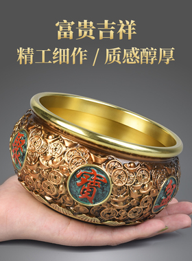 纯铜聚宝盆大号家用百福铜缸客厅黄铜工艺品装饰摆件中式手工礼品