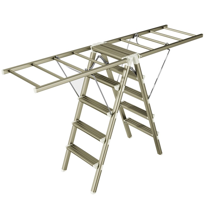 百佳宜梯子晾衣架两用折叠伸缩室内多功能人字梯加厚家用铝合金梯 - 图3
