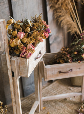 田园复古木质阶梯花架屏风隔断花器花柱插花造景婚礼道具落地摆件