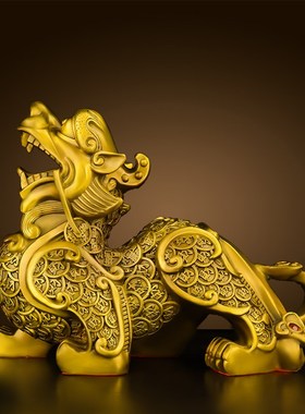 铜貔貅摆件一对纯黄铜皮休招財皮丘家居客厅店铺V饰品开业送礼品