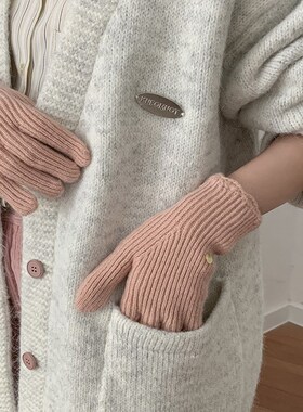 韩系花边手套女腈纶甜美针织毛线保暖手套服饰网红搭配触摸屏手套