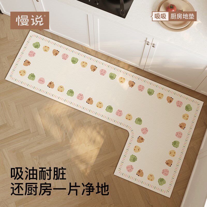 Simple cartoon kitchen special floor mats for home use, dirt-resistant, anti-slip, anti-oil, wash-free carpets, bathroom water-absorbent and quick-drying floor mats