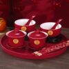 Wedding tea cups, a pair of tea toast set, red cover bowl, special dowry cup, wedding tea set, wedding bowl, bowl