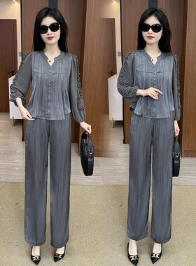 高级感时尚套装女2025春夏新款韩版洋气减龄显瘦遮肉阔腿裤两件套