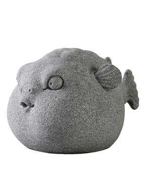 创意爱河豚茶宠青砂石动物招财精品茶桌茶台鱼缸造景装饰品