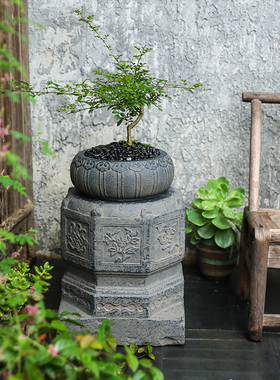 陋石坊仿石柱墩底座盆石墩园林造景柱础庭院园装饰