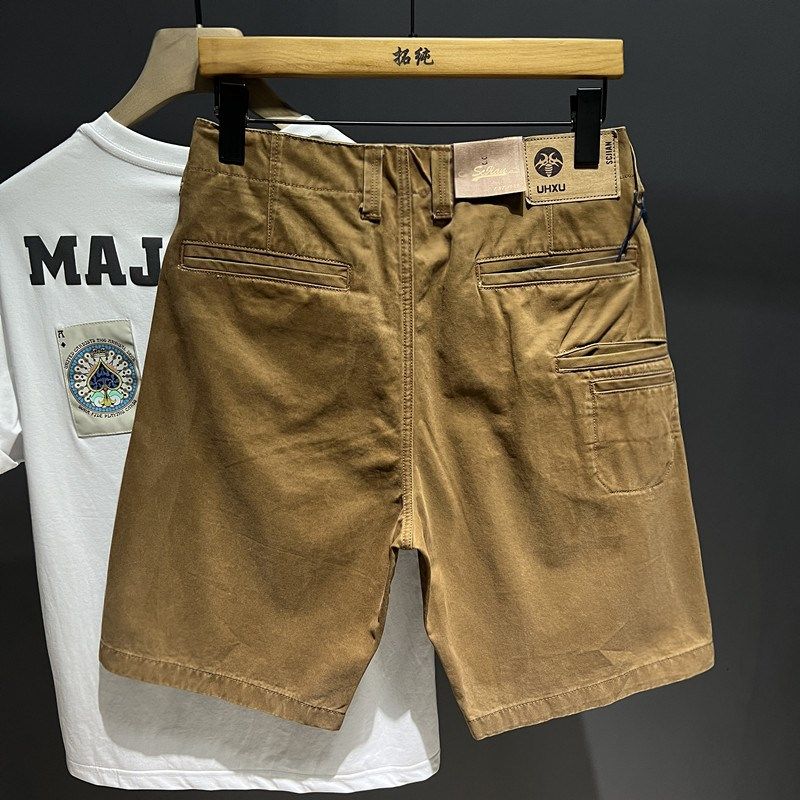 美式高端潮牌夏季牛仔短裤男百搭潮流宽松五分裤驼色马裤休闲中裤,淘宝优惠券,粉丝福利购,淘宝优惠卷