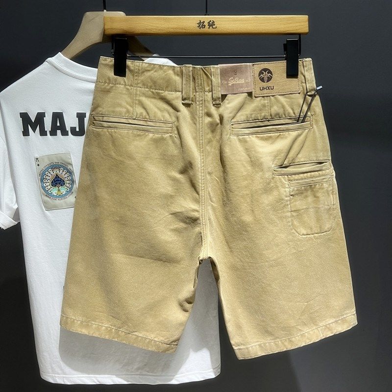 美式高端潮牌夏季牛仔短裤男百搭潮流宽松五分裤驼色马裤休闲中裤,淘宝优惠券,粉丝福利购,淘宝优惠卷