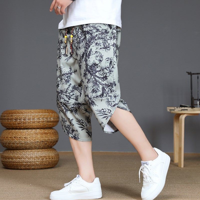 中国风七分裤男士夏季新款薄款宽松休闲裤凉感冰丝短裤男装哈伦裤,淘宝优惠券,粉丝福利购,淘宝优惠卷