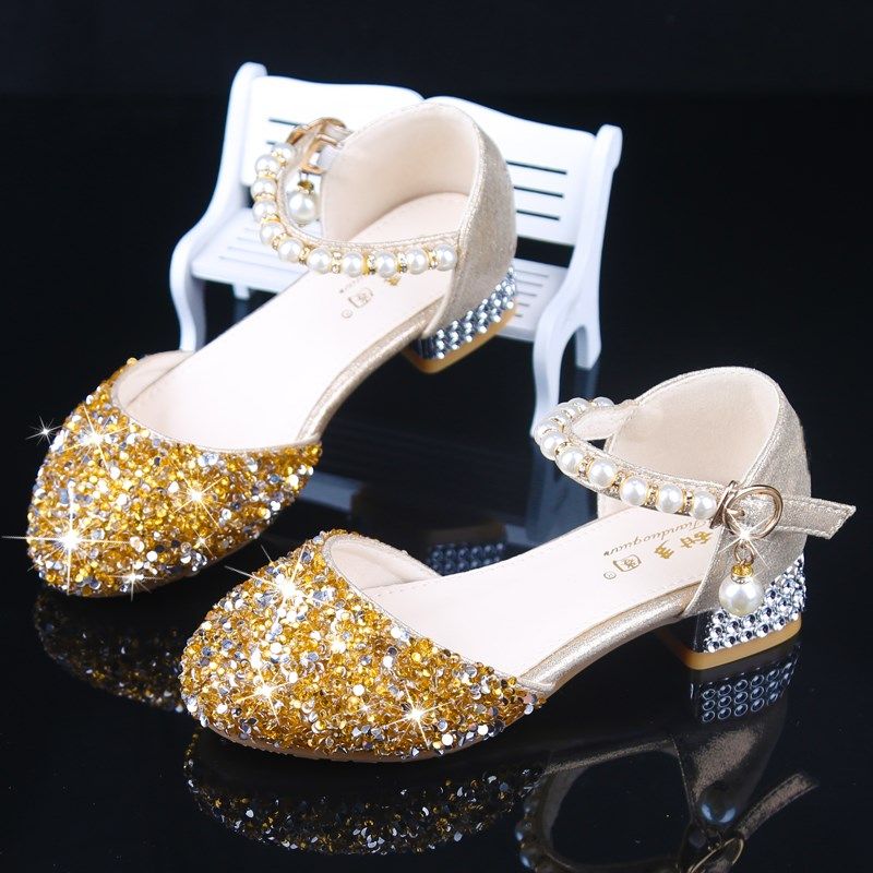 女童公主鞋2025新款舞台模特走秀演出皮鞋配礼服水晶儿童高跟鞋闪,淘宝优惠券,粉丝福利购,淘宝优惠卷