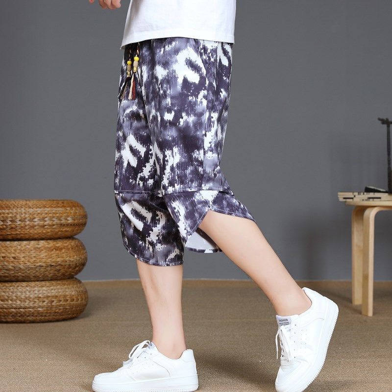 中国风七分裤男士夏季新款薄款宽松休闲裤凉感冰丝短裤男装哈伦裤,淘宝优惠券,粉丝福利购,淘宝优惠卷