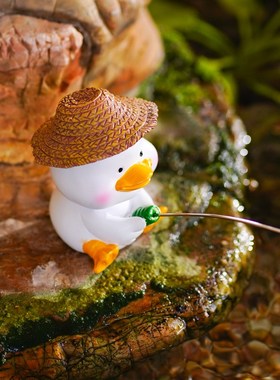 爱小鸭子钓鱼水族箱假山流水古法鱼缸造景装饰园景观