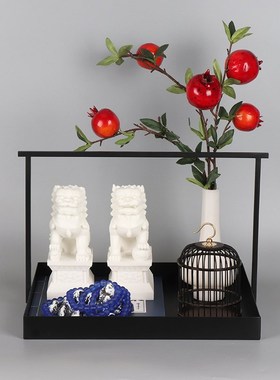 新中式创意搭配套装狮子组合软装饰品样板房客厅玄关茶几书房摆件