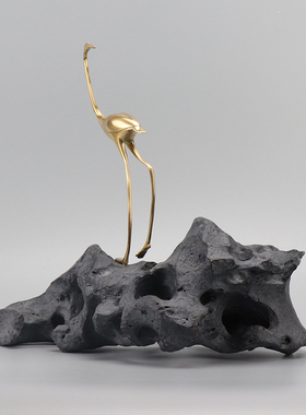 新中式创意陶瓷花瓶铜鹤国风艺术家居电视柜玄关酒柜软装饰品摆件