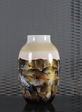 中式古典手绘仙鹤陶瓷花瓶花器酒店餐桌客厅书房玄关家居装饰摆件