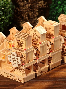 精品礼品 别墅塔楼风车 田园木质风车摆件 居家摆设元旦圣诞厂家