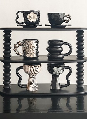 态生活 中古风陶瓷杯子杯架套组 高颜值设计师软装搭配装饰小摆件