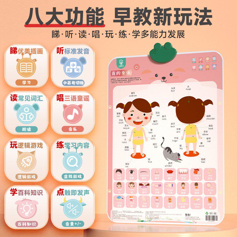 中英粤三语早教有声挂图儿童发声启蒙认知字母表墙贴宝宝益智玩具,淘宝优惠券,粉丝福利购,淘宝优惠卷