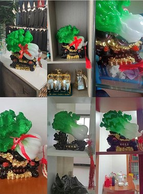 开业礼品白菜摆件百财如意树脂玄关装饰招财客厅玉白菜