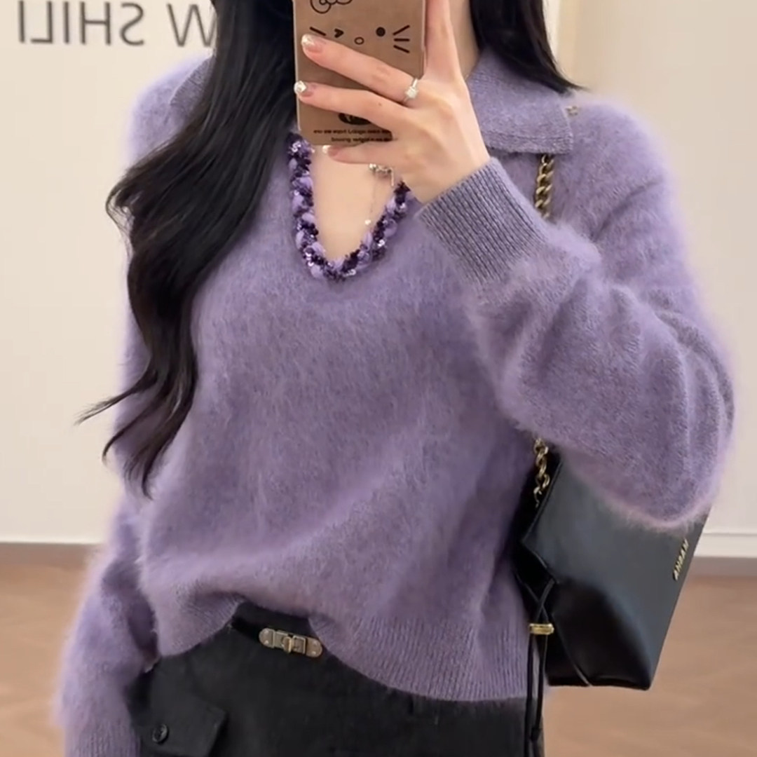 慵懒风高级感气质轻奢软糯毛衣女2025冬季新款小个子宽松针织上衣,淘宝优惠券,粉丝福利购,淘宝优惠卷