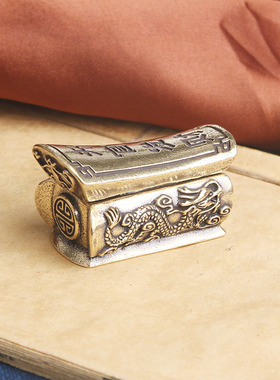 典藏国风艺术黄铜复古法手工匠作盖龙凤棺材汽车把件文官玩