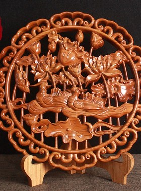 桃木鸳鸯图案卧室挂件一对实木质装饰品婚房结婚床头客厅摆设