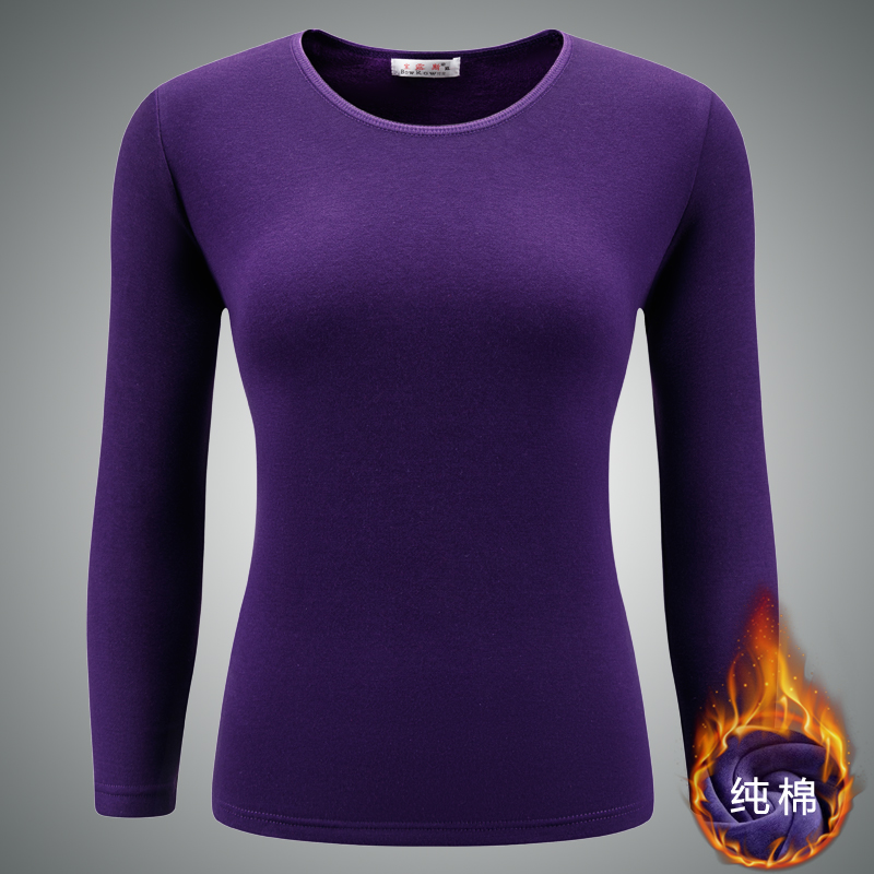 冬季中老年保暖衣女加绒加厚打底衫百搭纯棉内衣妈妈秋衣单件上衣 - 图2